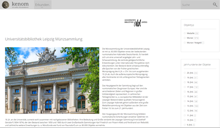 Die Website der Münzsammlung der Universitätsbibliothek Leipzig